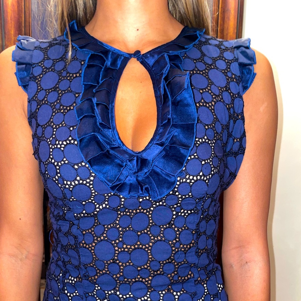 Bebe top size xs, navy blue eyelit fabric